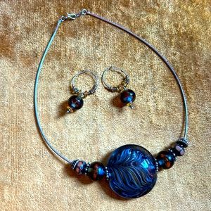Gorgeous Handblown glass necklace & earrings by local artist